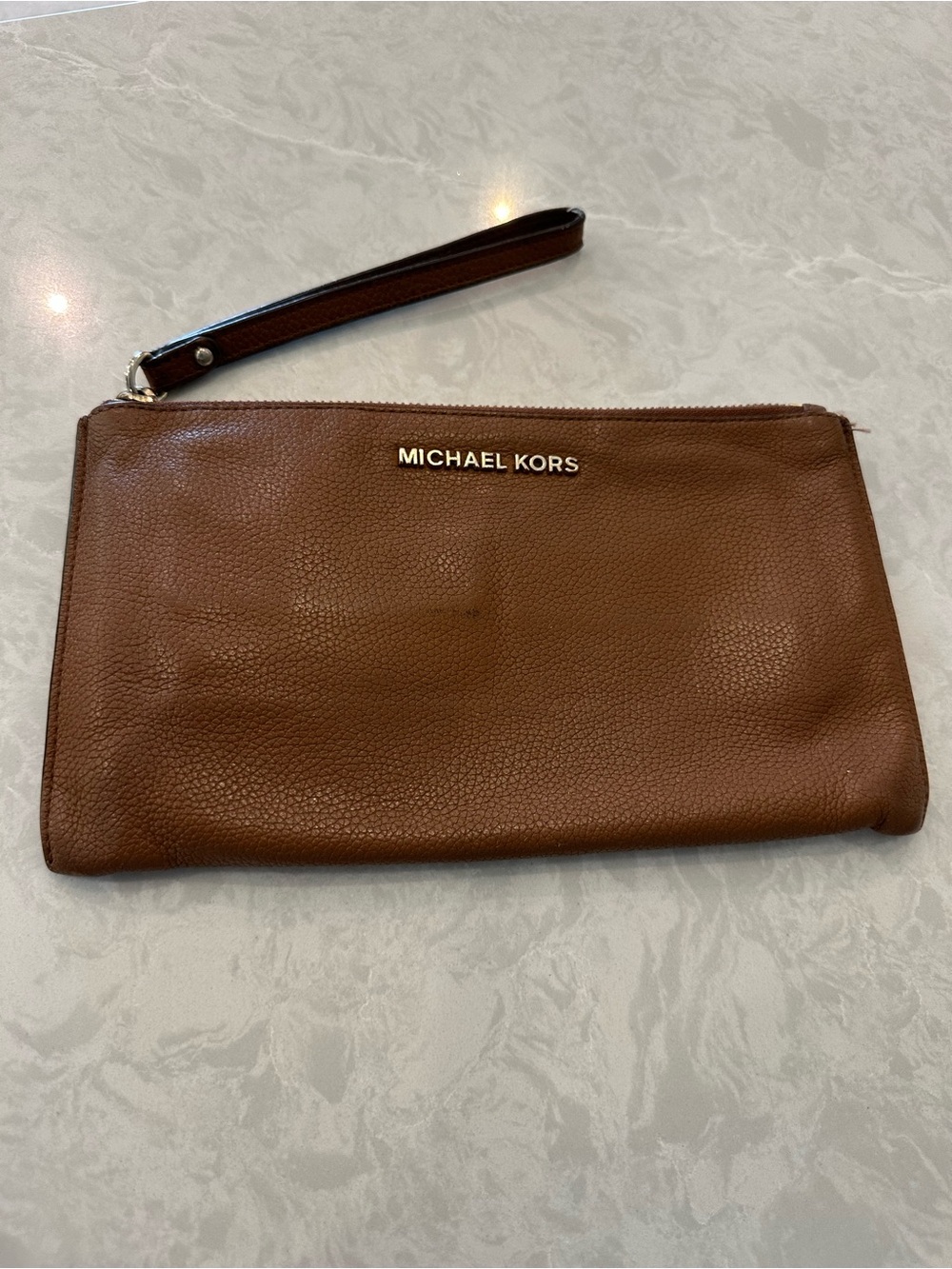 Michael Kors Brown Pebbled Leather Wristlet Bag